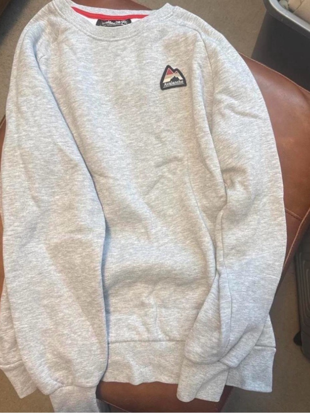 Avalanche Light Gray Crewneck Sweatshirt with Mountain Patch
